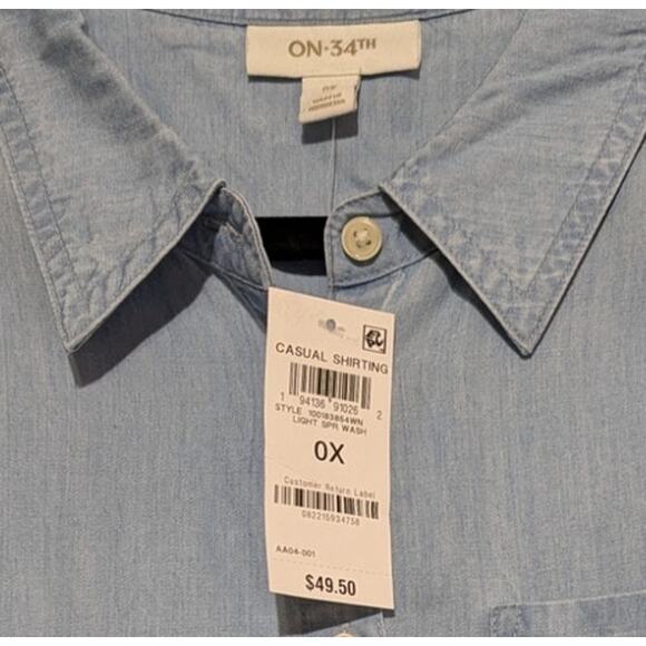 On 34th Women's Chambray Shirt Plus Size 0X Long Sleeve Casual Button Blue Top - Picture 2 of 16